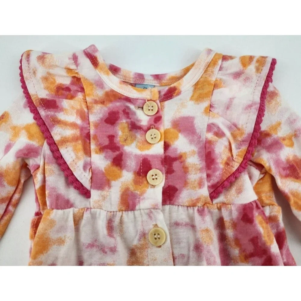 Charlotte & Star Baby Girl One Piece Footed Button Front Outfit Tie‎ Dye 3-6M